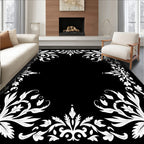 White Floral Scrollwork Border Design Rug