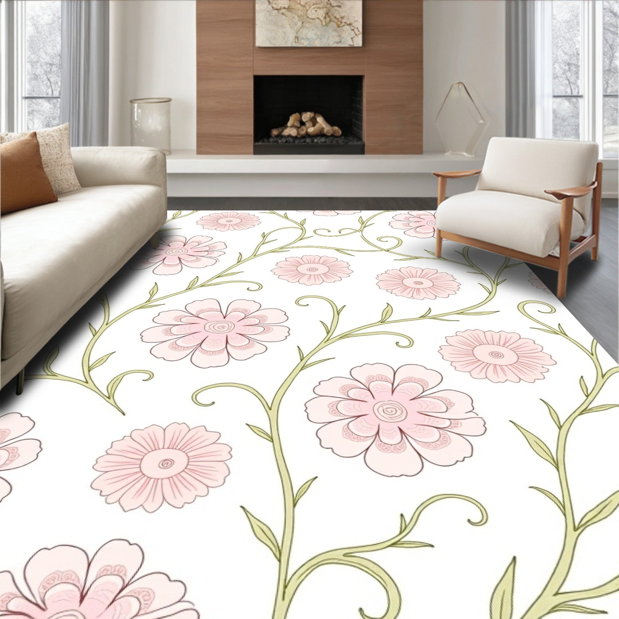 Vintage Pastel Pink Floral Vine Rug