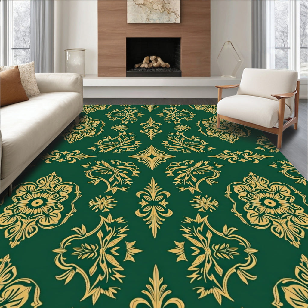 Elegant Gold Floral Damask Pattern Rug