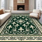 Elegant Ivory Leaf Scrollwork Design Rug
