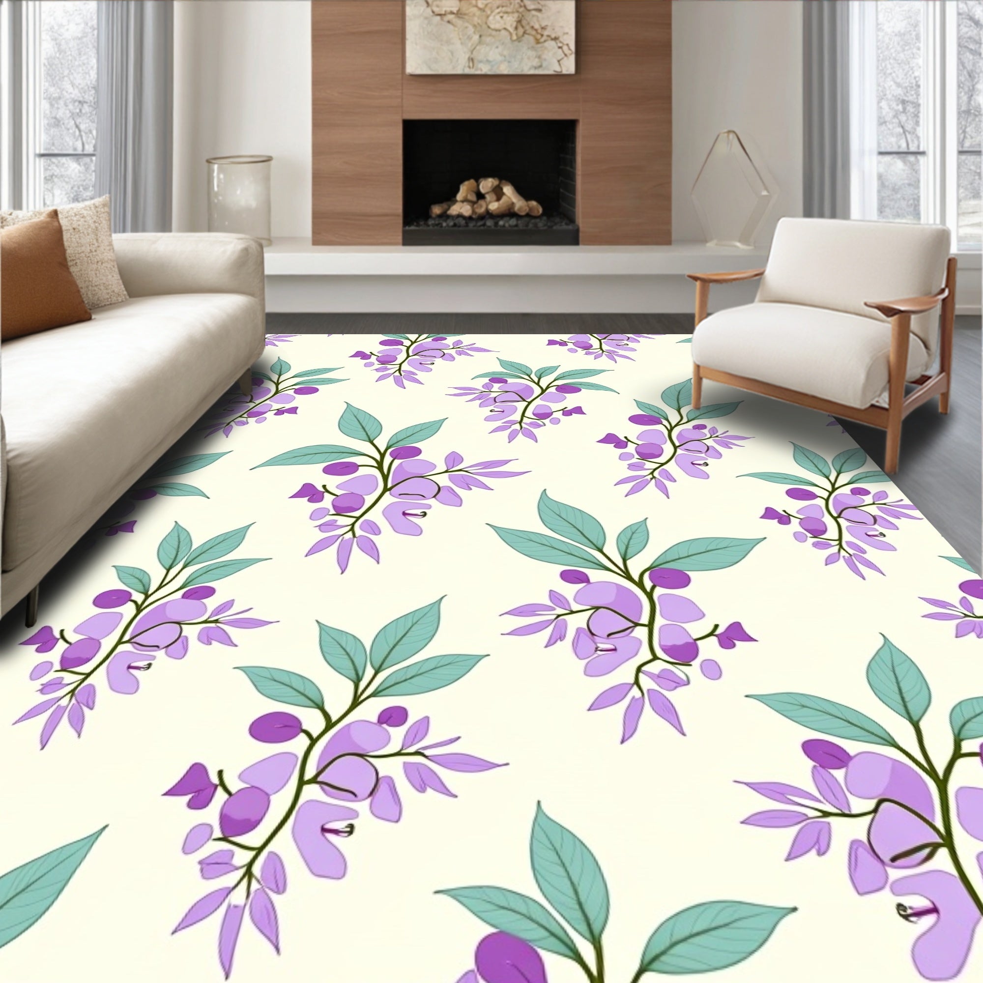 Purple Flower Vine Pattern Rug