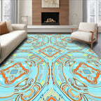 Light Blue Orange Medallion Pattern Rug