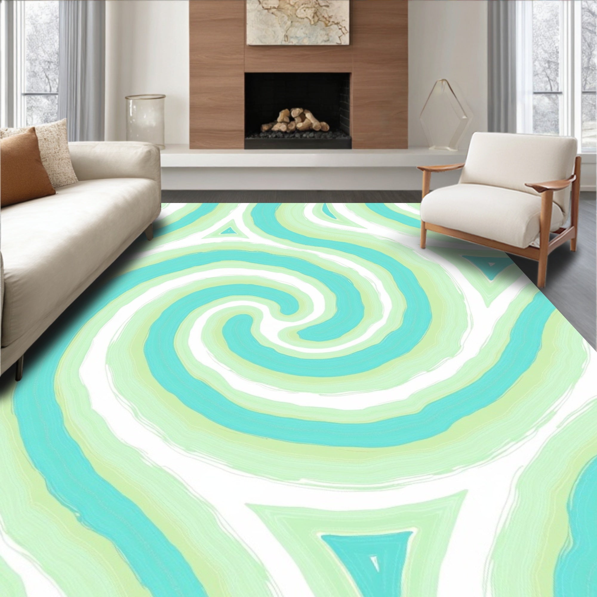 Cool Aqua Swirl Pattern Design Rug