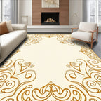 Ornate Golden Swirls Floral Border Rug