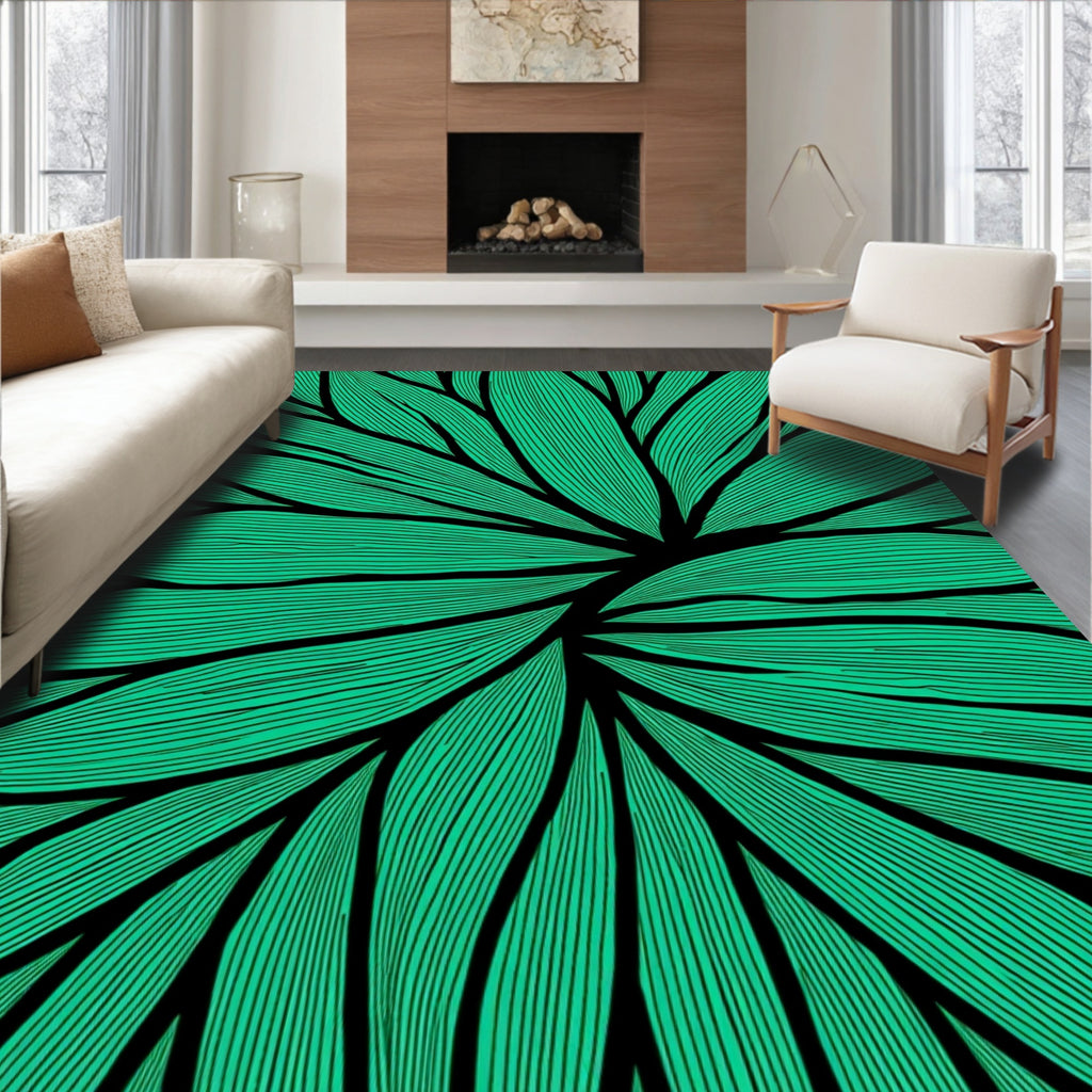 Emerald Green Abstract Leaf Pattern Rug