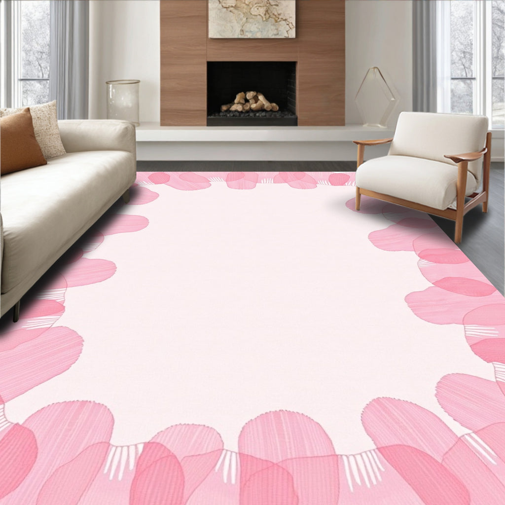 Soft Pink Petal Border Design Rug