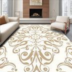 Ecru Tan Scrollwork Damask Rug