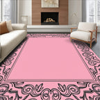 Ornate Pink Whirling Vine Border Rug