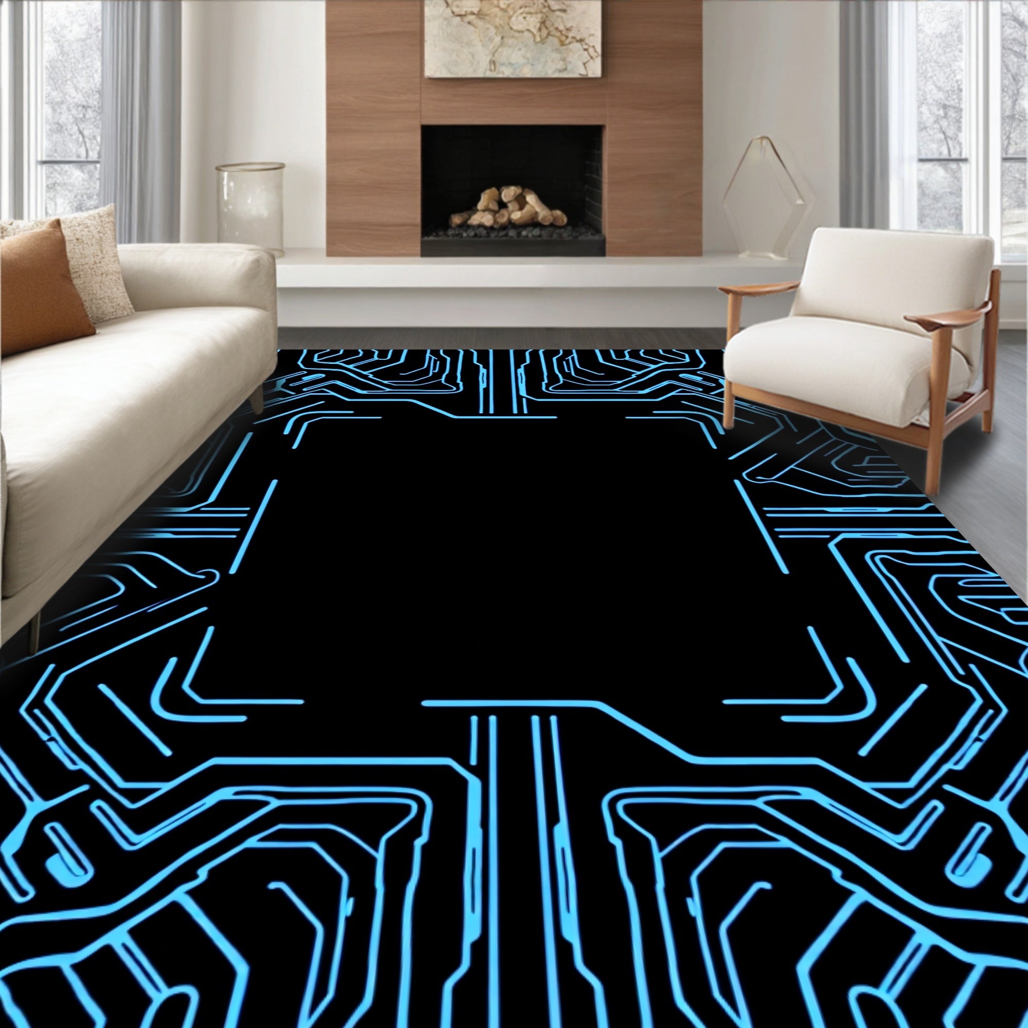 Circuit Board Lines Abstract Rug