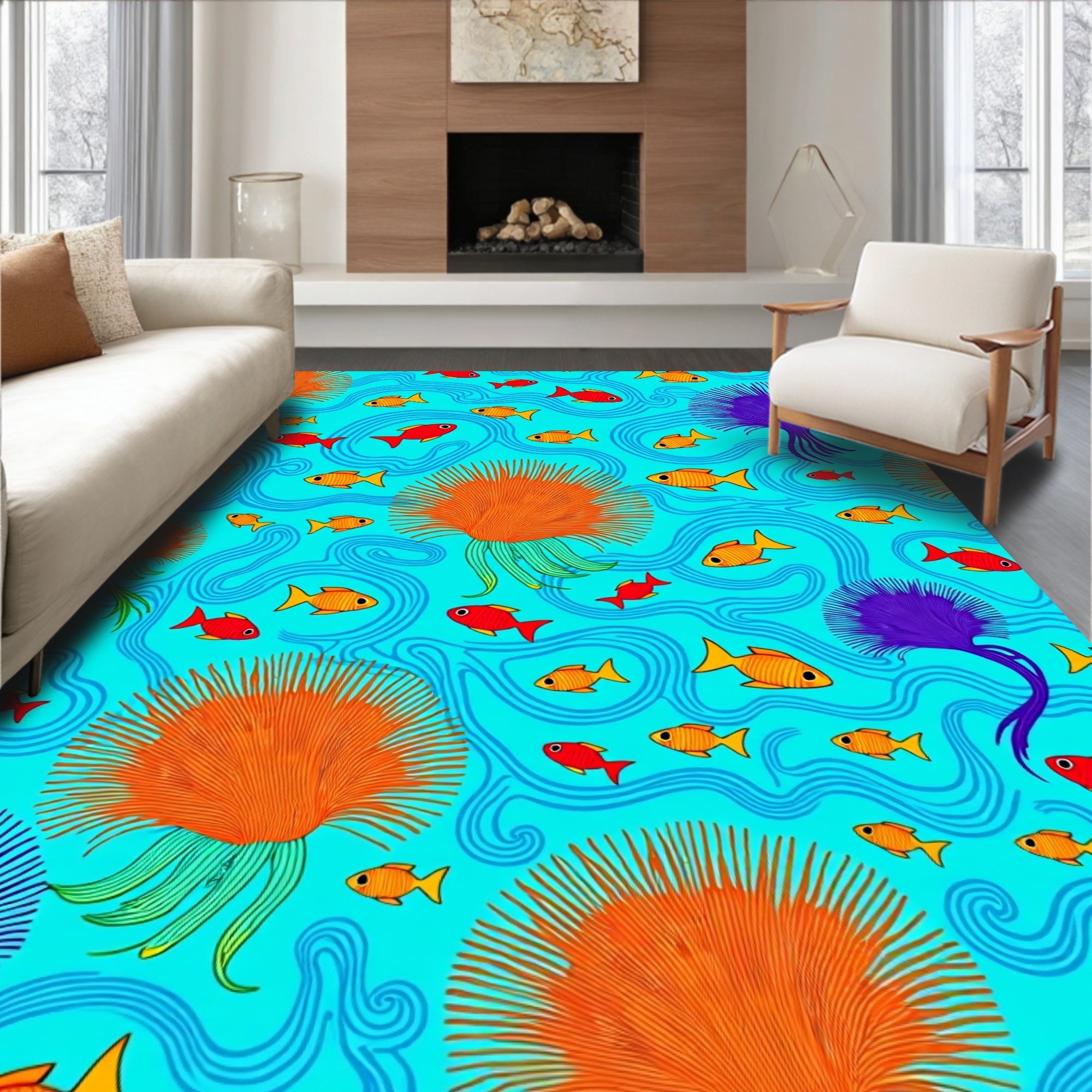 Aquatic Life Coral Pattern Design Rug