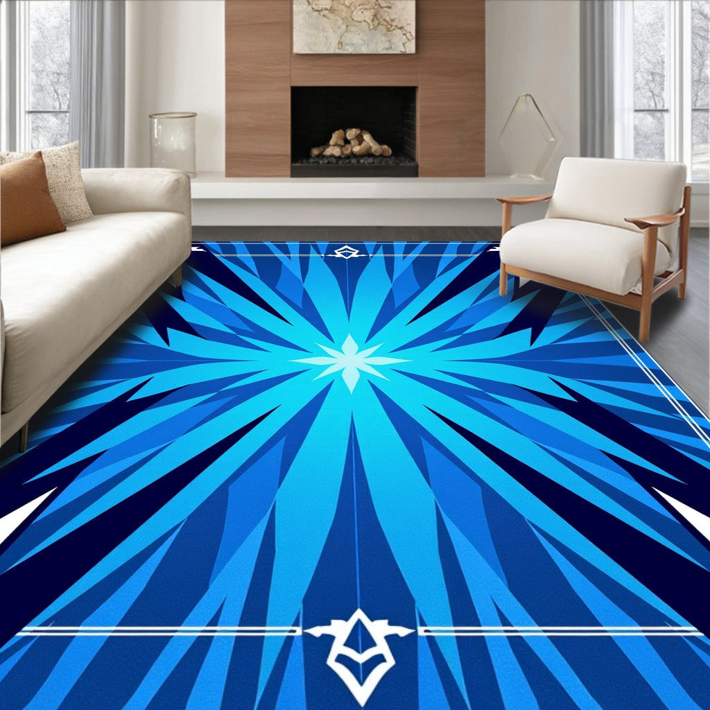 Radiant Blue Geometric Starburst Pattern Rug