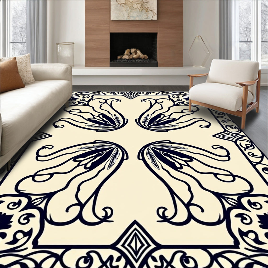 Elegant Floral Petal Symmetry Rug