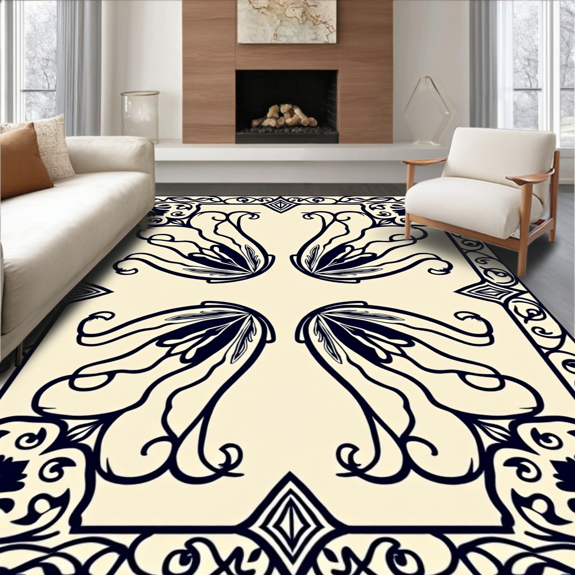 Elegant Floral Petal Symmetry Rug