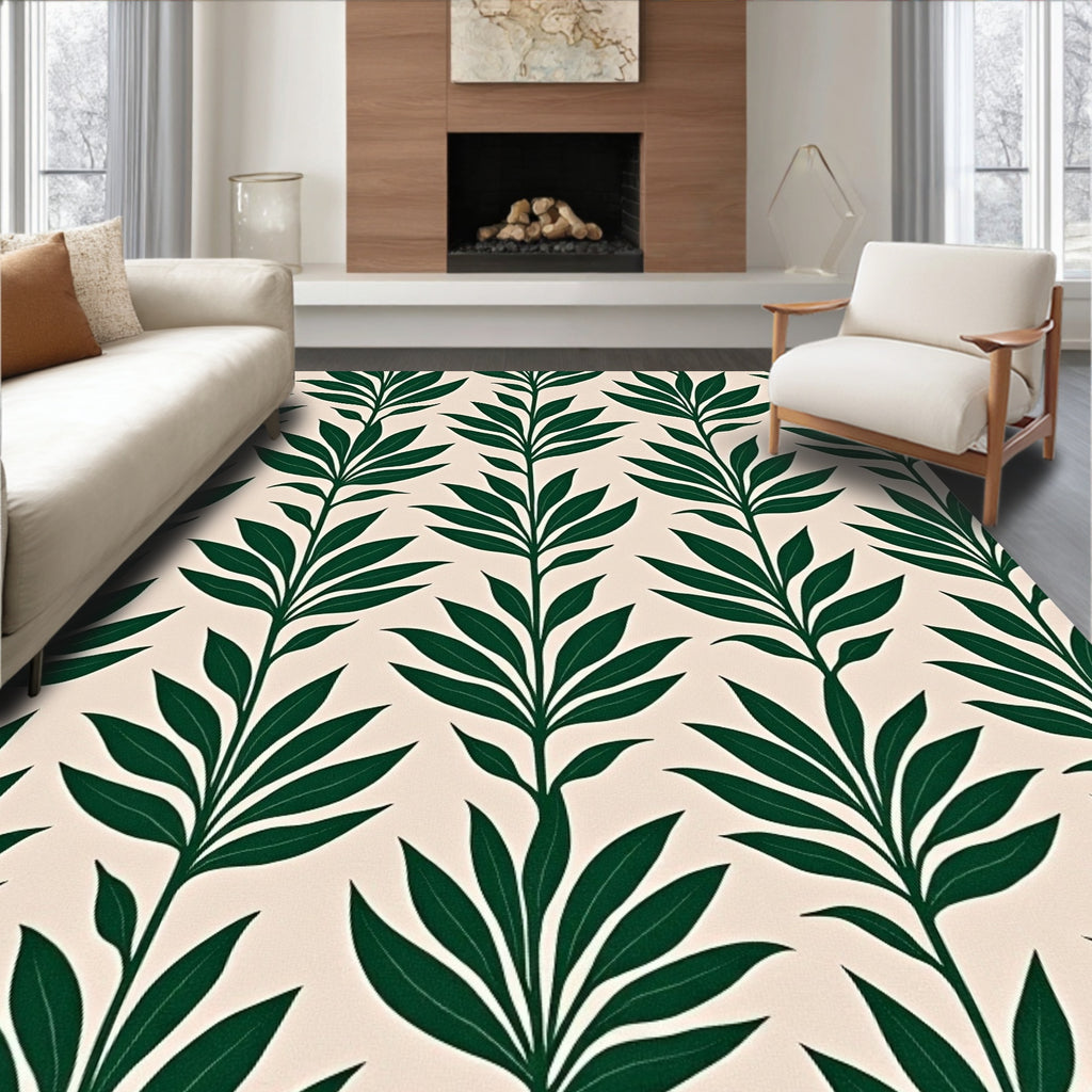 Vertical Leaf Pattern On Cream Rug