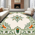 Ornate Green Floral Scrollwork Rug