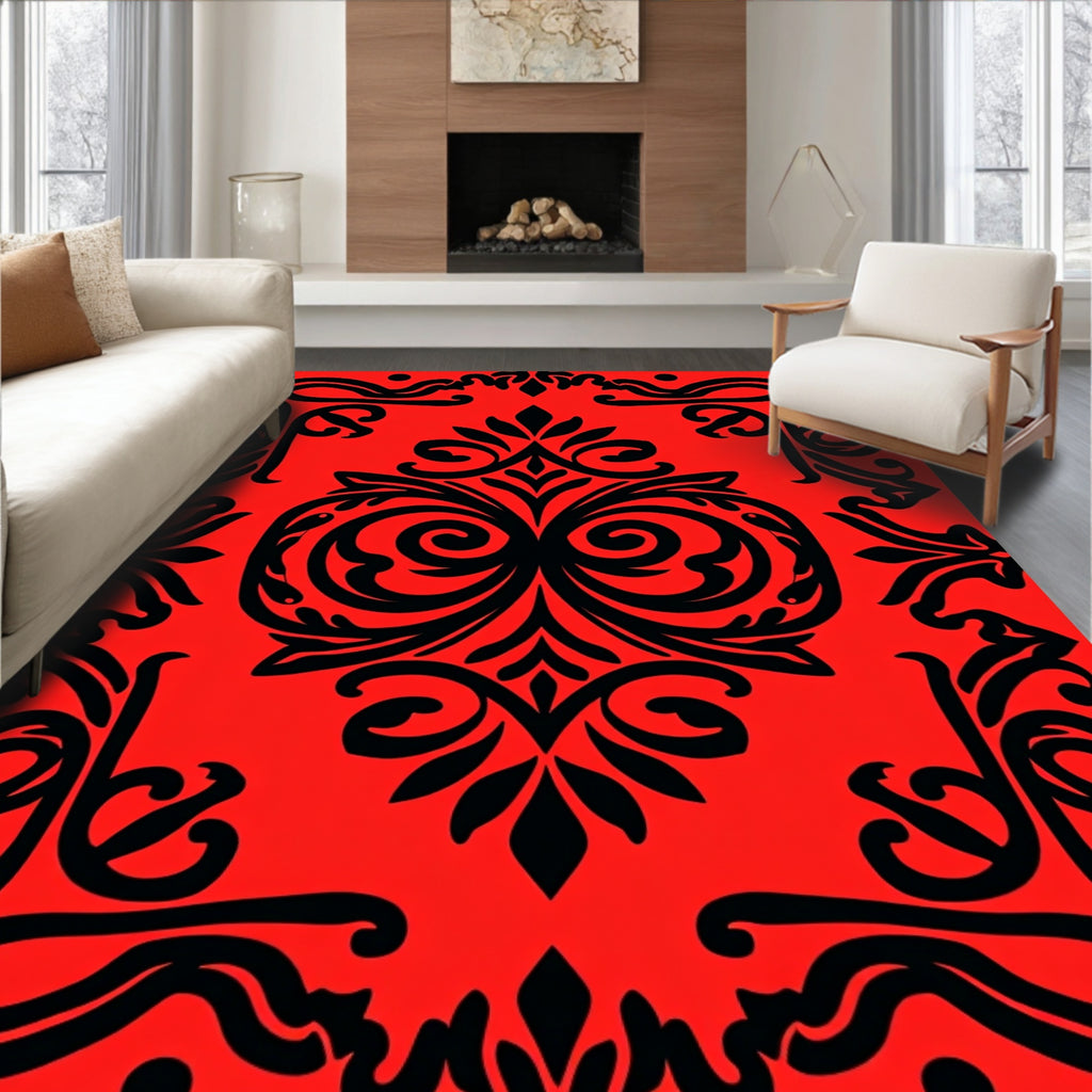 Bold Black Floral Damask Rug