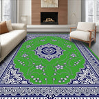 Vibrant Green Blue Floral Medallion Rug