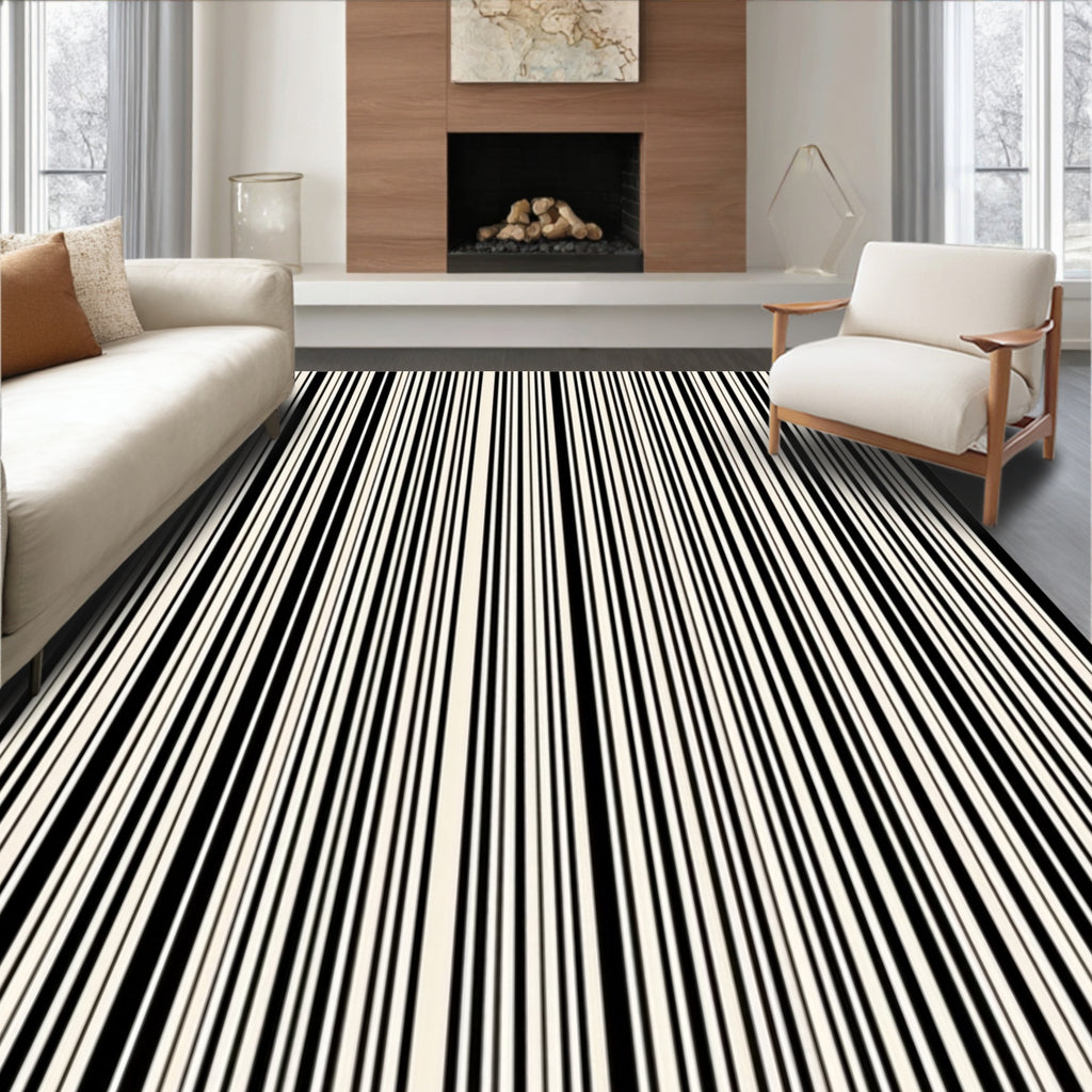 Minimalist Black White Stripe Pattern Rug