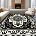 Intricate Floral Mandala Black Cream Rug