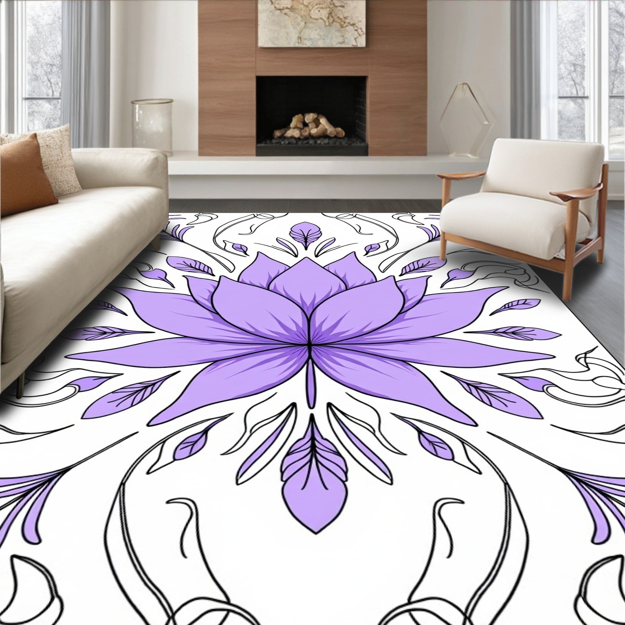 Floral Mandala Purple Outline Rug