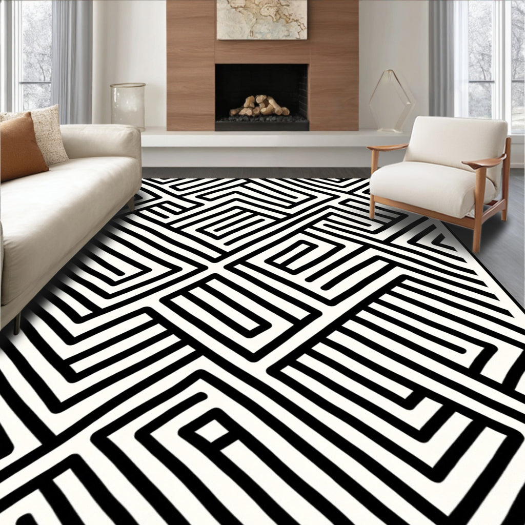 Bold Abstract Geometric Line Art Rug