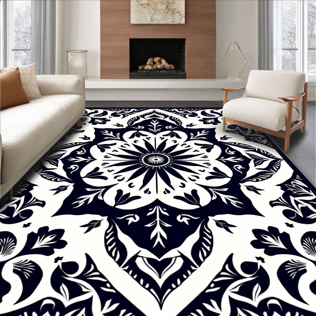 Dark Floral Symmetry Pattern Rug