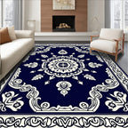 Dark Blue Floral Mandala Design Rug