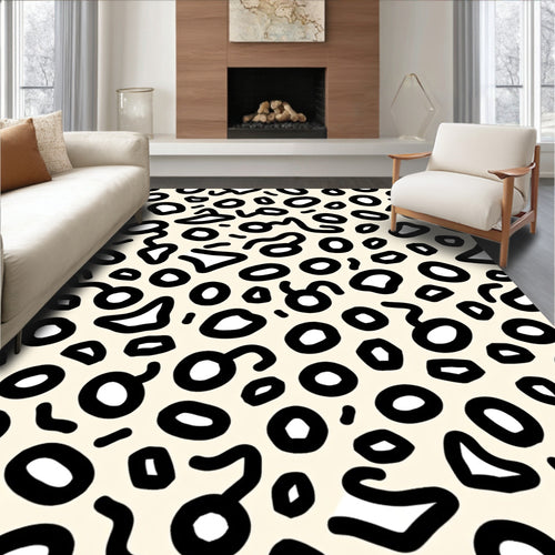 Abstract Spotted Cream Black Pattern Rug
