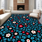 Bold Red White Flowers Aqua Leaves Rug