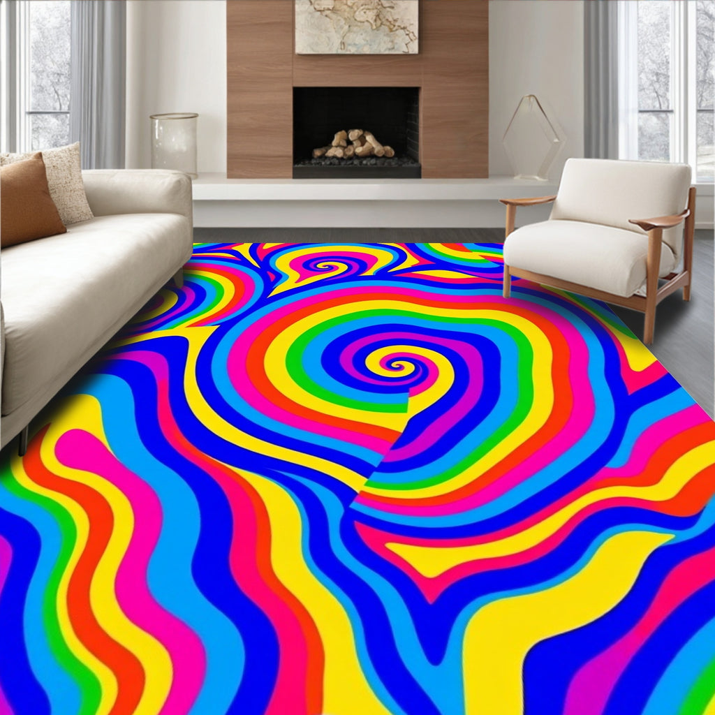 Vivid Swirl Rainbow Pattern Rug
