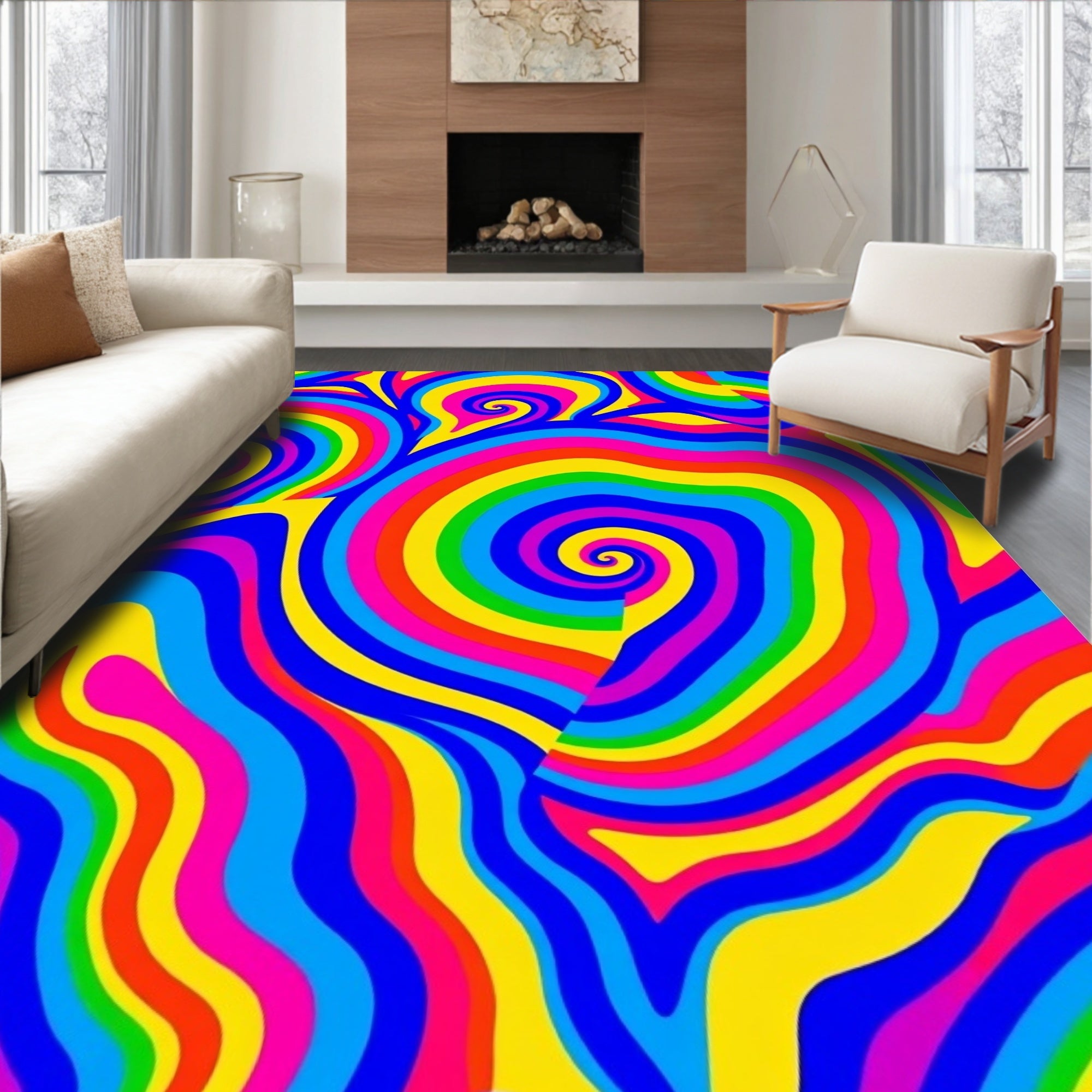 Vivid Swirl Rainbow Pattern Rug