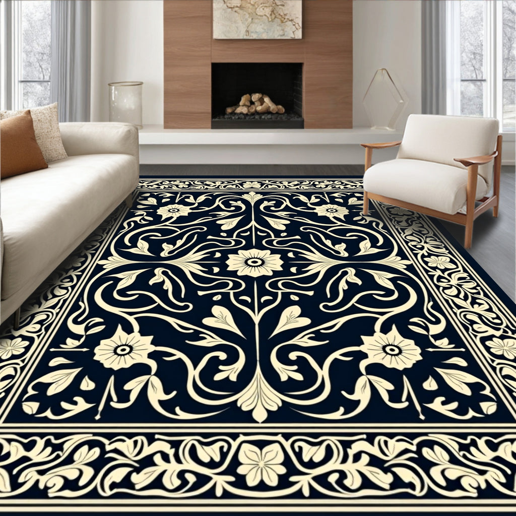 Vintage Floral Scroll Pattern Rug