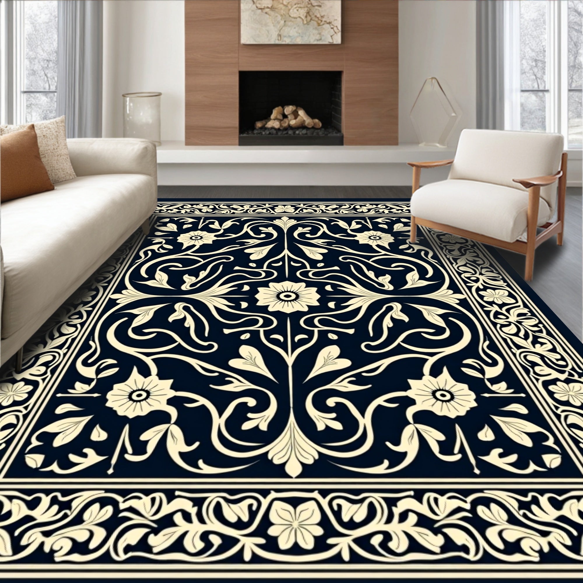 Vintage Floral Scroll Pattern Rug