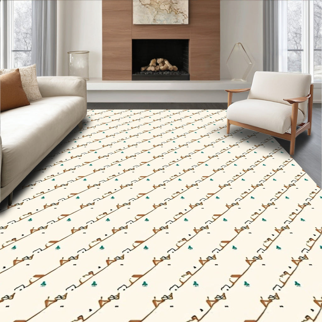 Diagonal Line People Tree Pattern Rug