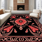Elegant Red Floral Symmetry Rug