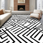 Abstract Black White Geometric Maze Rug