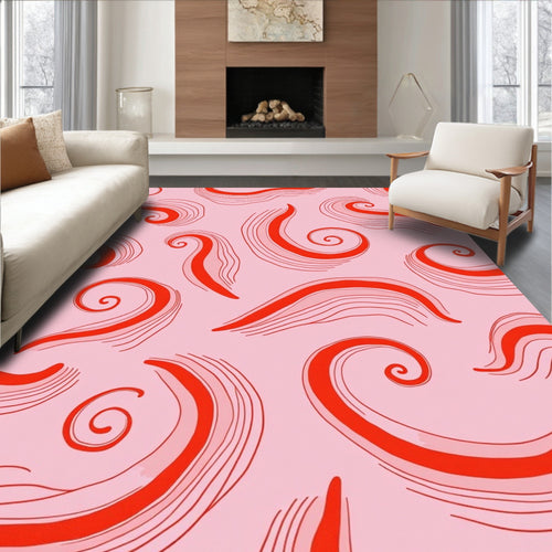 Abstract Red Swirls Pattern Rug