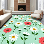 Coral And White Daisy Pattern Rug