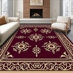 Ornate Crimson Gold Medallion Rug