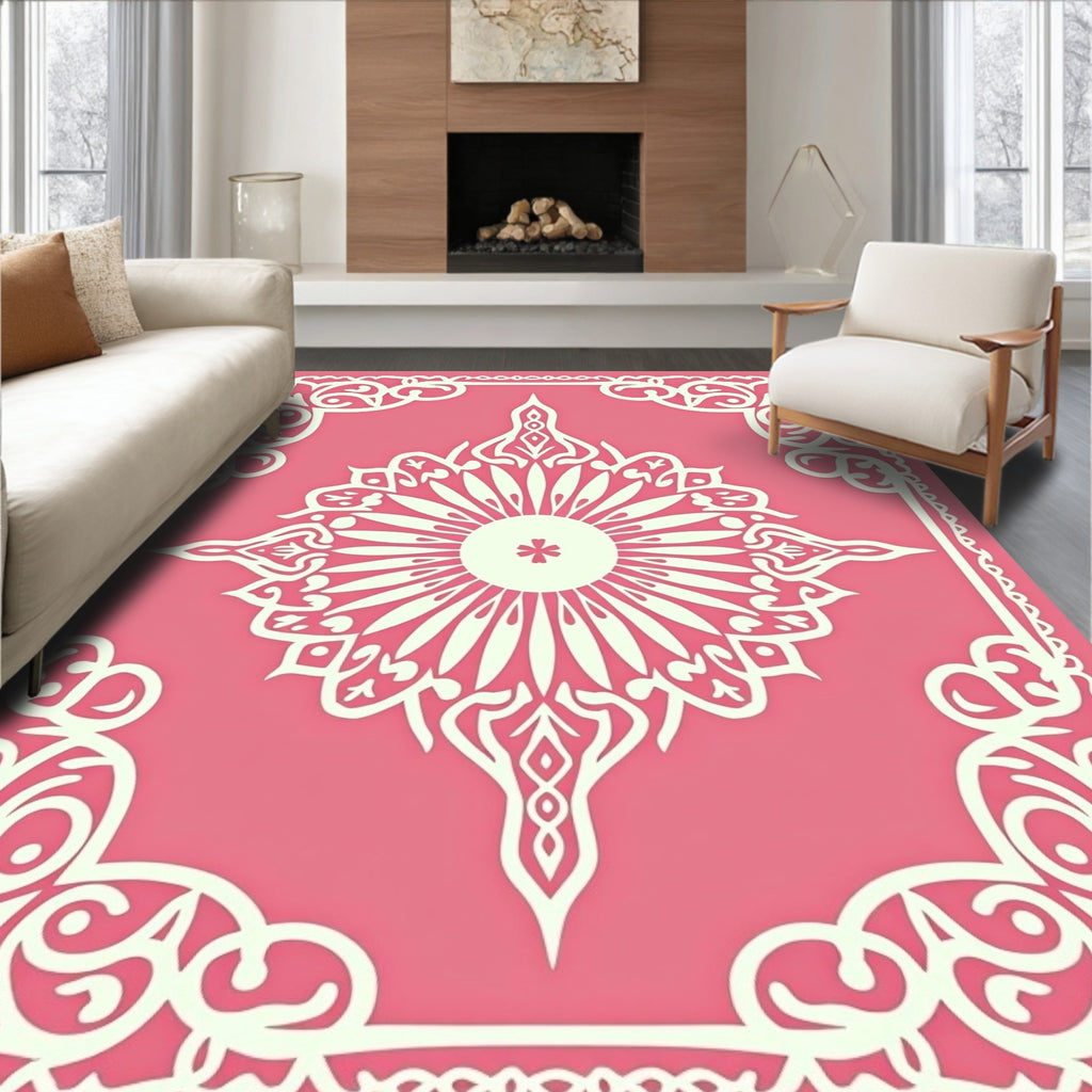 Ornate Sunburst Scrollwork Design Rug