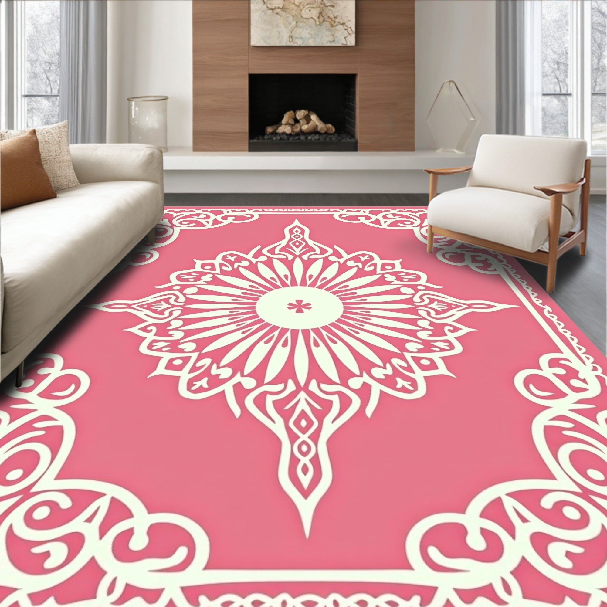 Ornate Sunburst Scrollwork Design Rug