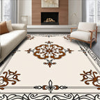 Ornate Brown Cream Scrollwork Rug