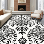 Classic Black White Damask Scroll Pattern Rug