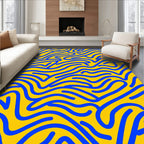 Abstract Blue Yellow Wavy Lines Rug