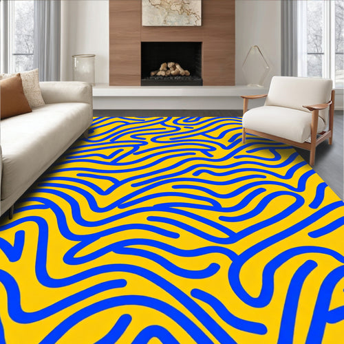 Abstract Blue Yellow Wavy Lines Rug