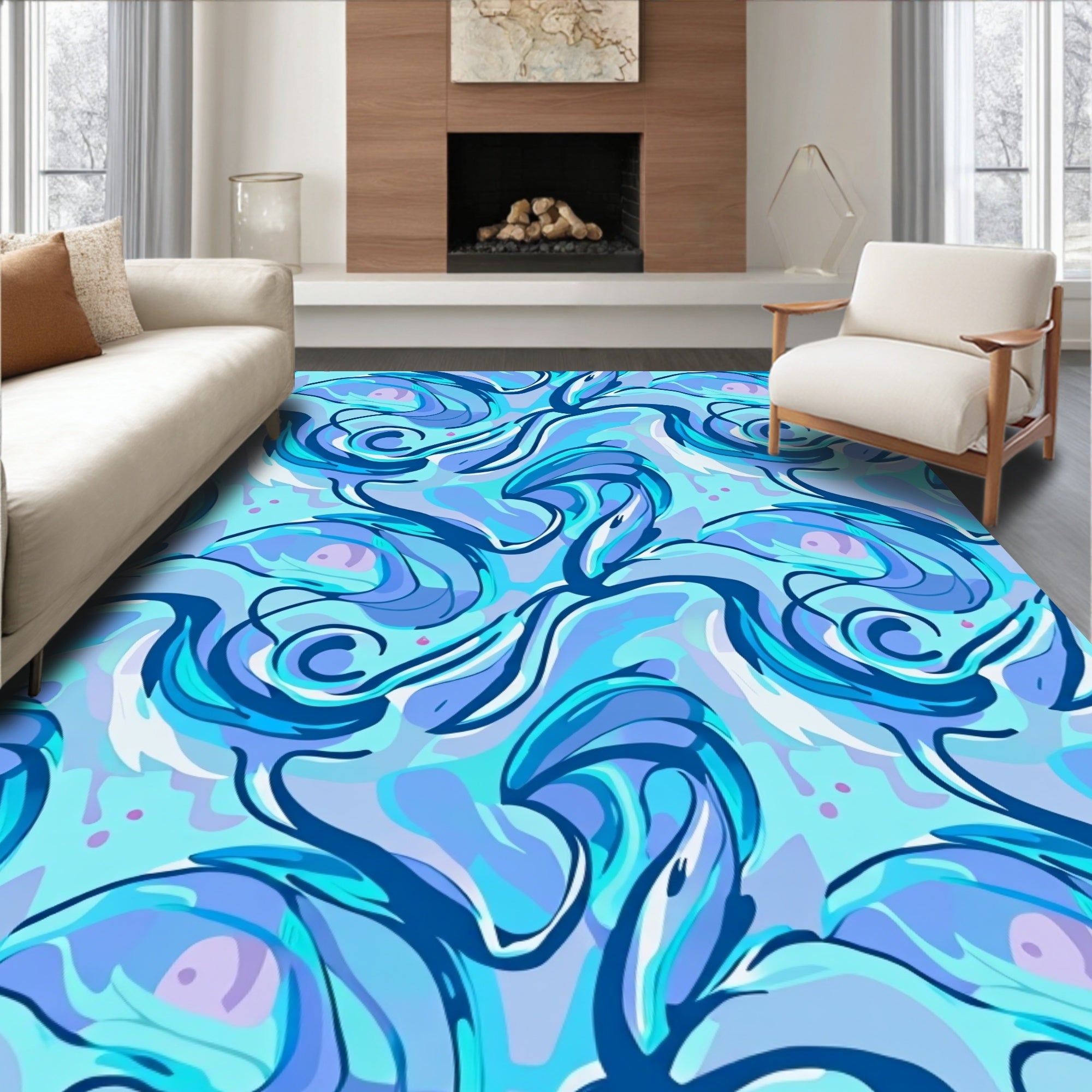 Cool Blue Swirl Pattern Rug