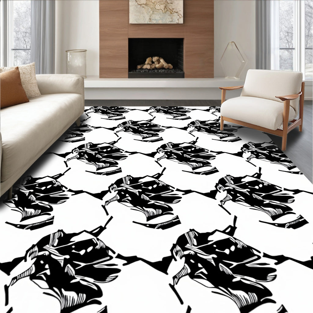 Bold Abstract Black White Pattern Rug