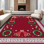 Crimson Festive Christmas Bells Wreaths Rug