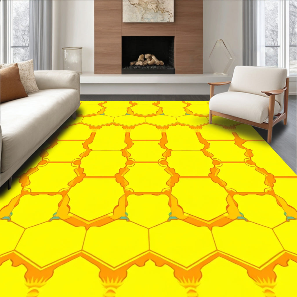 Golden Honeycomb Geometric Pattern Rug