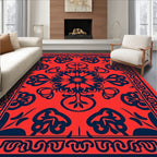 Vibrant Red Floral Medallion Pattern Rug